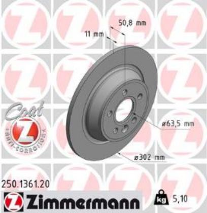 slika 250.1361.20 Disk kočioni zadnji Ford Focus 2-Ford Galaxy 2-Ford Kuga 1-Ford Mondeo 4-Ford S-Max 1-Ford S-Max 2-Landrover Range Rover Evoque-zamenski rezervni deo