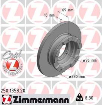 slika 250.1358.20 Disk kočioni zadnji Ford Transit 2.2 TDCi-2.4 TDCi-3.2 TDCi-zamesnki rezervni deo