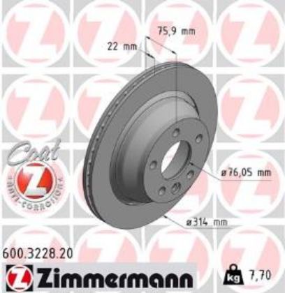 slika 600.3228.20-Disk kočioni zadnji VW Transpoerter T5-VW Touareg 2.5 R5 TDI-3.0 TDI-3.2 V6-3.6 V6 FSI-4.2 V8-5.0 R50 TDI-6.0 W12-zamenski rezervni deo