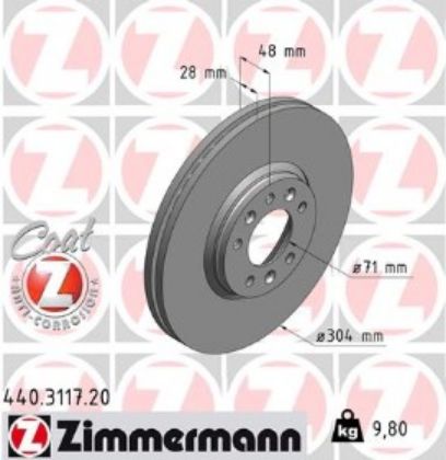 slika 440.3117.20-Disk kočioni prednji Citroen C5 II-III-Citroen Jumpy-Fiat Scudo-Peugeot 407-Peugeot Expert-Toyota Proace-zamenski rezervni deo